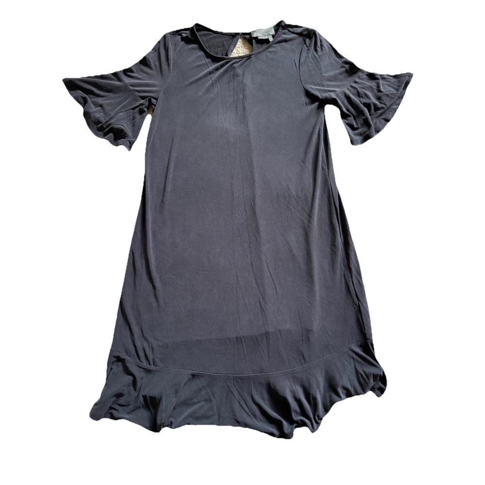Anthropologie Averil Tee Dress Gray Flounce Ruffle Silky Soft Size Small